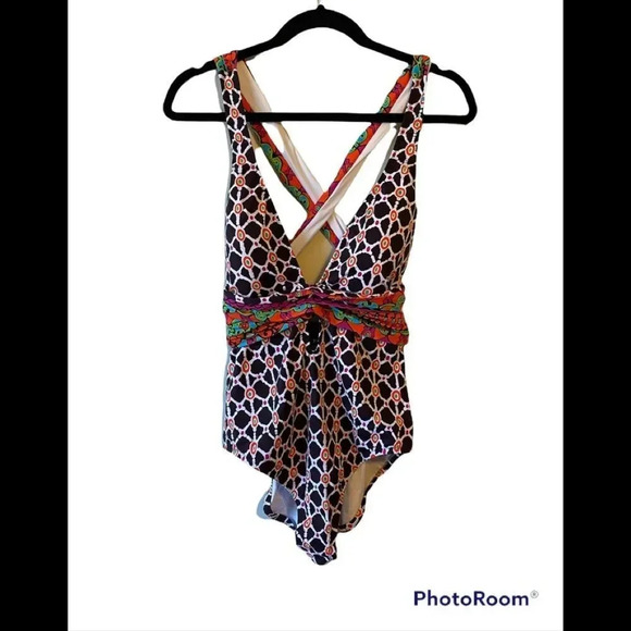 NWOT Trina Turk Venice Beach One Piece Swimsuit Mocha Sz 12 - Picture 2 of 9